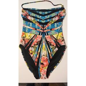 Ivanka Trump Womens Floral Geometric One Piece Swimsuit Multicolor Size 10